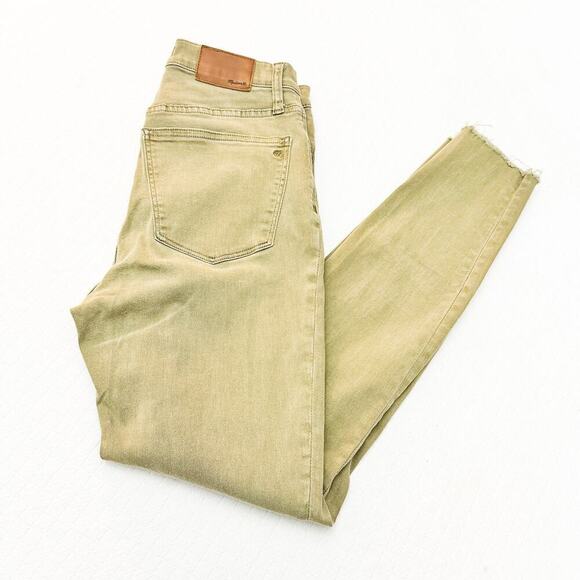 Madewell 9" High-Rise Skinny Green Khaki Denim Jeans Raw Hem Size 28 - Picture 10 of 10